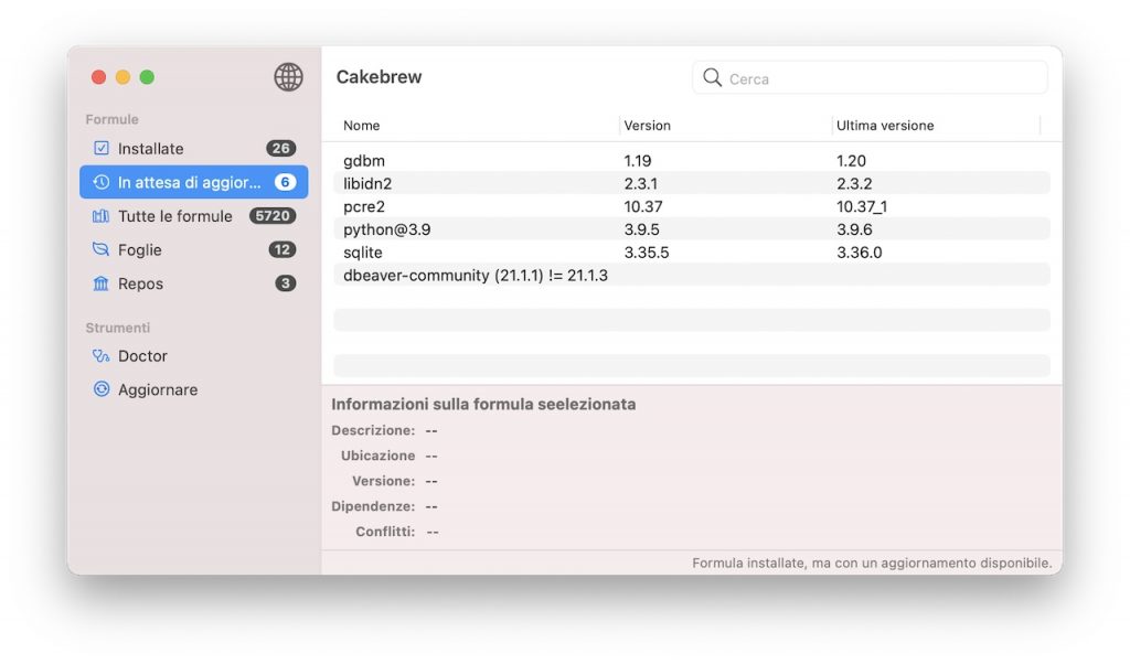 Interfaccia di CakeBrew